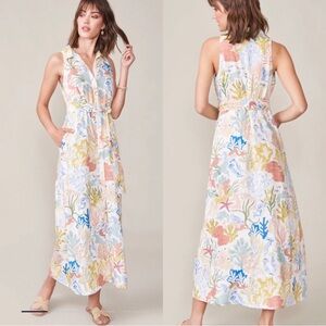 Spartina 449 Colorful Coral Print Midi Dress*Missing button